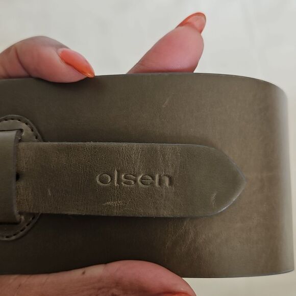 Olsen Europe Vintage Leather Buckle Belt 4 Army Green - Picture 4 of 16